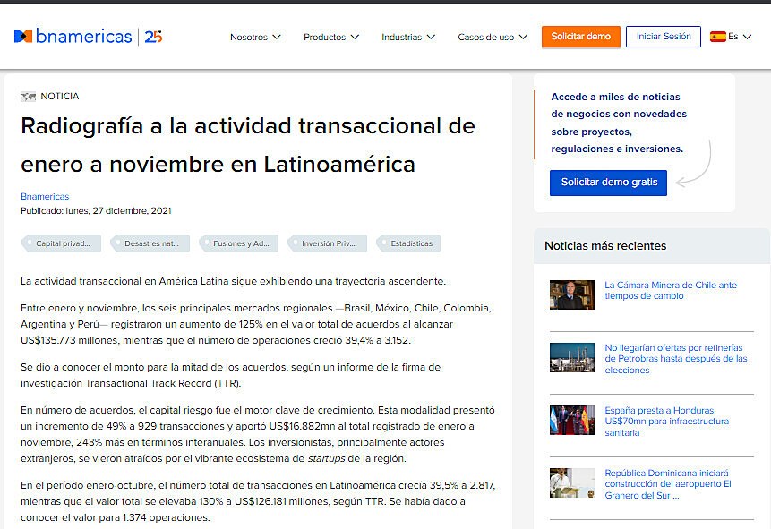 Radiografa a la actividad transaccional de enero a noviembre en Latinoamrica